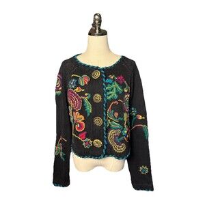 MICHAEL SIMON Embroidered Floral Sweater Cardigan One Size